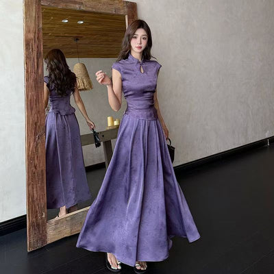 Chinese - style Purple Top And Skirt Two - piece Set - Zambeel