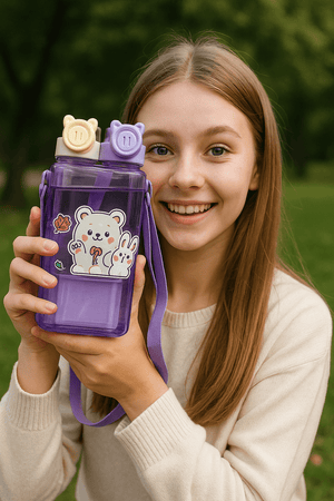 Cute Bear & Bunny Square Water Bottle - Zambeel