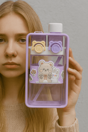 Cute Bear & Bunny Square Water Bottle - Zambeel