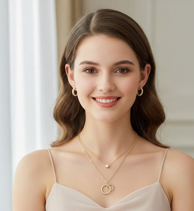 Double Ring Sparkle Pendant Set - Zambeel