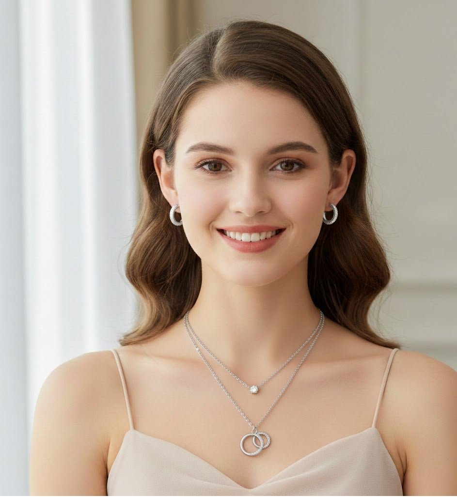 Double Ring Sparkle Pendant Set - Zambeel