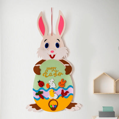 Easter Kids DIY Felt Bunny Pendants Toy with Detachable Alphabet Easter Ornament Kids Easter Gift for Home Door Wall Decoration - Zambeel