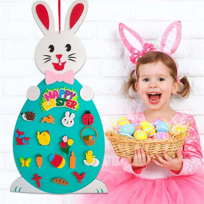 Easter Kids DIY Felt Bunny Pendants Toy with Detachable Alphabet Easter Ornament Kids Easter Gift for Home Door Wall Decoration - Zambeel