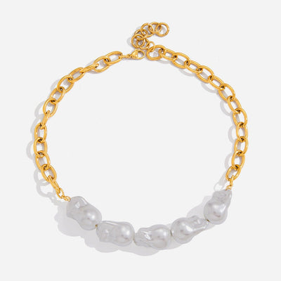 Elegant 18K Gold Stainless Steel Baroque Pearl Necklace - Zambeel