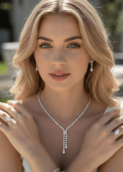 Elegant Teardrop Crystal Jewelry Set - Zambeel