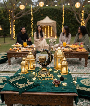 Islamic Crescent Moon Candle Holder with Arabic Calligraphy Bowl