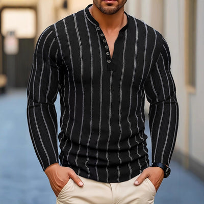 FallWinter Casual Striped Crew - neck Single - breasted Long - sleeve Top - Zambeel