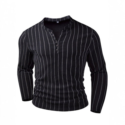 FallWinter Casual Striped Crew - neck Single - breasted Long - sleeve Top - Zambeel