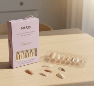 Febble - Nude Floral Gold Mix Press - On Nails (Original) - Zambeel