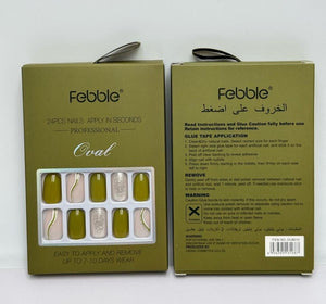 Febble - Olive Green & Silver Glam Press - On Nails (Original) - Zambeel