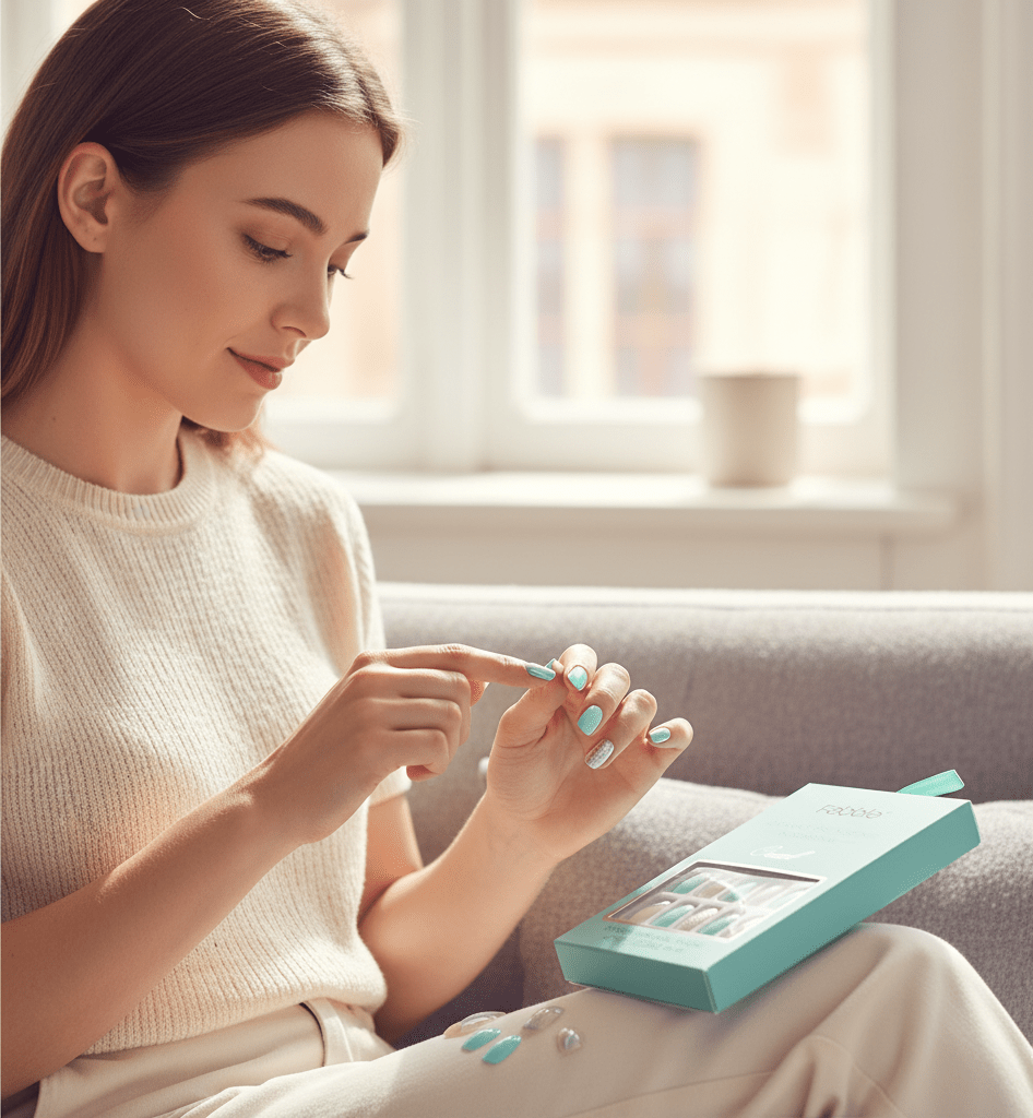 Febble - Oval Mint & Silver Glitter Press - On Nails (Original) - Zambeel