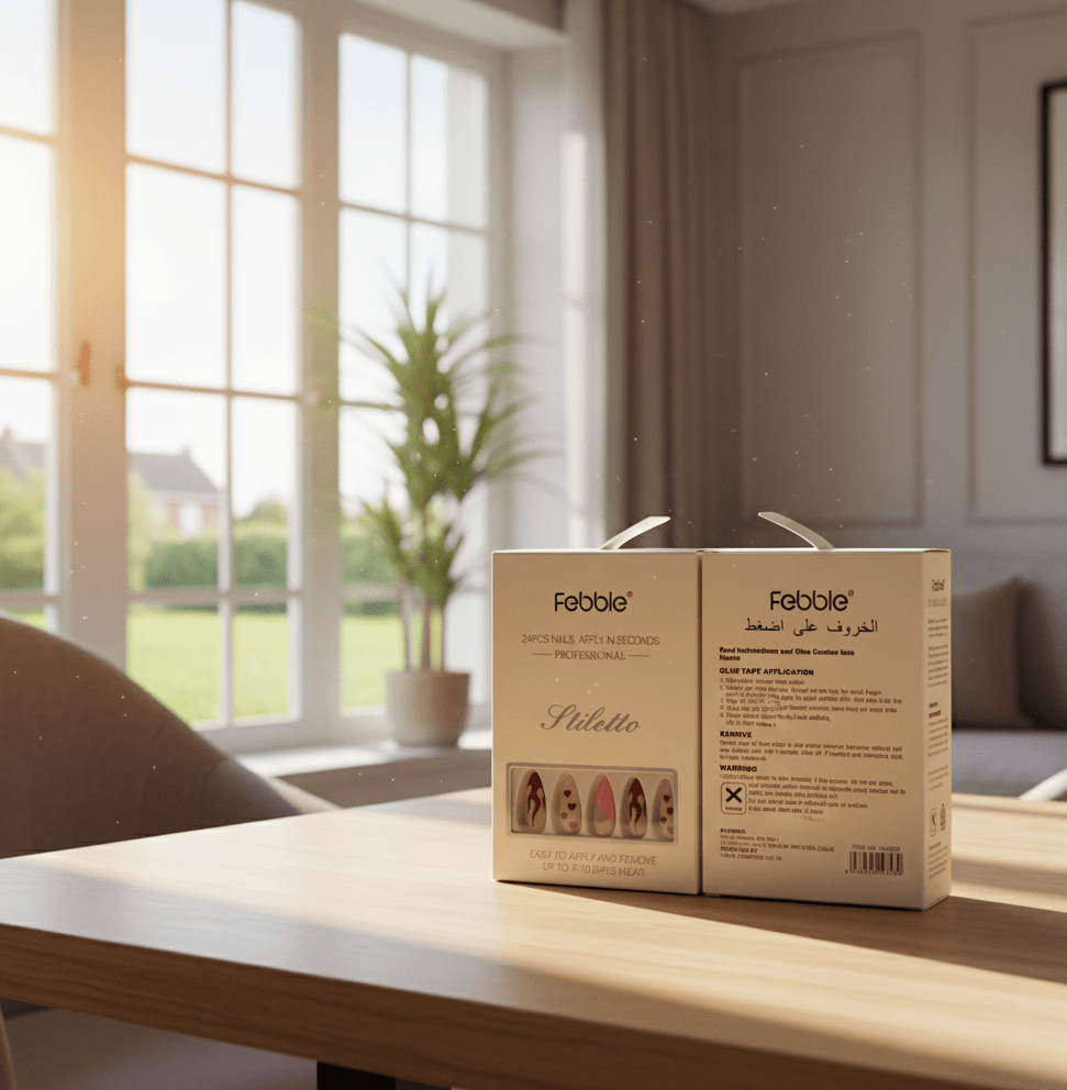 Febble - Stiletto Fire & Hearts Press - On Nails (Original) - Zambeel