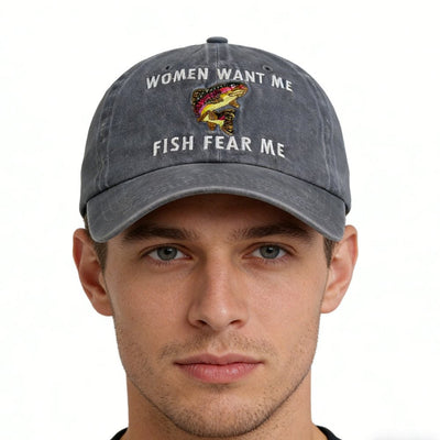 Fish Fear Hat For Men, Adjustable Embroidered Cotton Ponytail Baseball Cap - Zambeel