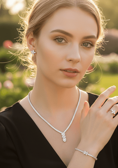 Floral Crystal Pendant Jewelry Set - Zambeel