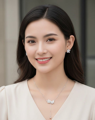 Floral Drop CZ Necklace Set - Zambeel