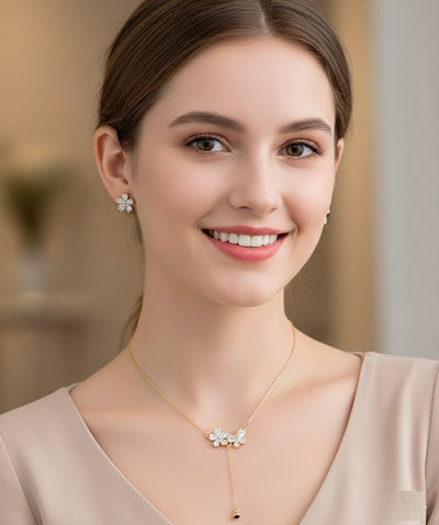 Floral Drop CZ Necklace Set - Zambeel