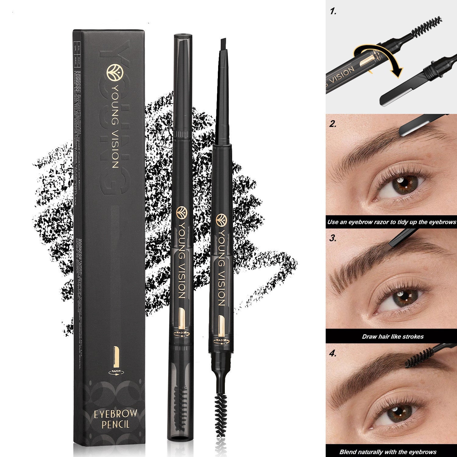 Fog Sense Three In One Eyebrow Pencil Waterproof Smear - proof - Zambeel
