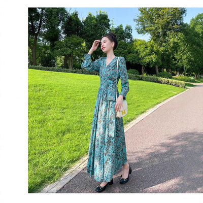 French - style Cinched Chiffon Maxi Dress - Zambeel