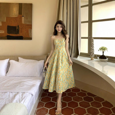 Fresh And Sweet Floral Splicing Travel Print Dress - Zambeel