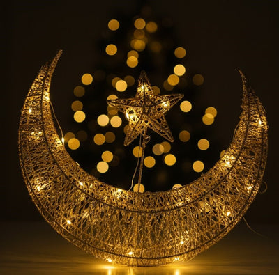Gold Crescent Moon & Star Decorative Hanging Ornament - Zambeel