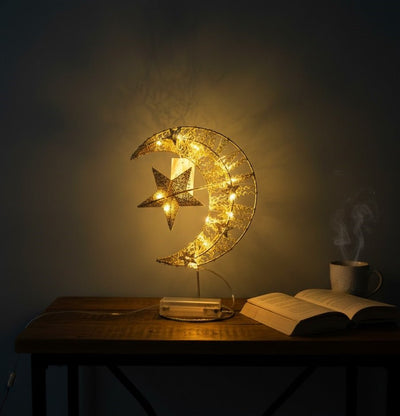 Gold Crescent Moon & Star LED Table Décor Light - Zambeel