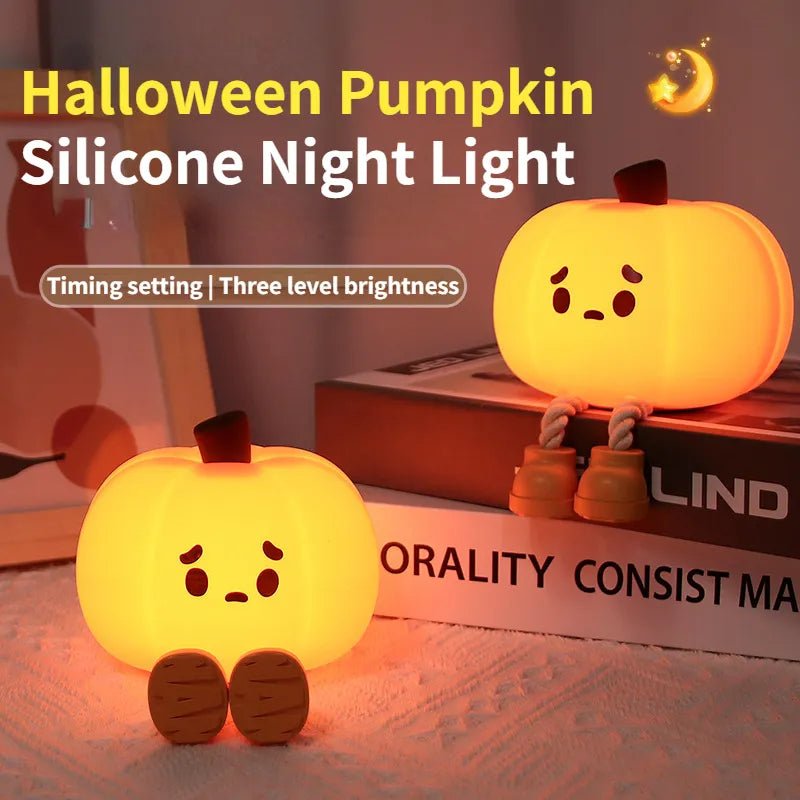 Home Decor Halloween Pumpkin Night Light Cute Soft Silicone Lamp Touch Dimmable Rechargeable Bedside Decor Light Kids Gifts Halloween Decorations - Zambeel