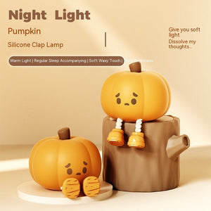 Home Decor Halloween Pumpkin Night Light Cute Soft Silicone Lamp Touch Dimmable Rechargeable Bedside Decor Light Kids Gifts Halloween Decorations - Zambeel