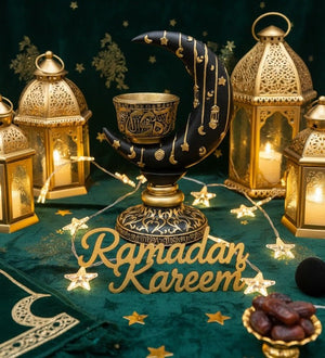 Islamic Crescent Moon Candle Holder with Arabic Calligraphy Bowl - Zambeel