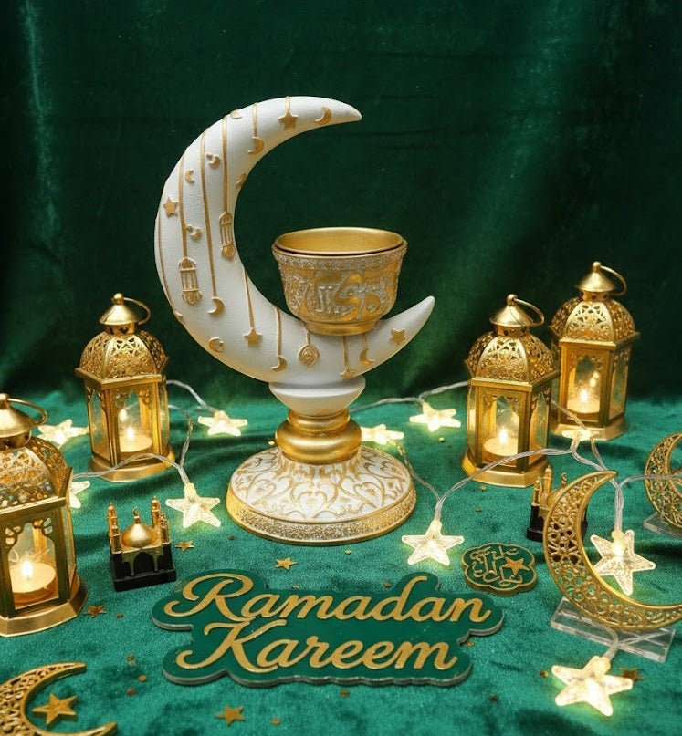 Islamic Crescent Moon Candle Holder with Arabic Calligraphy Bowl - Zambeel