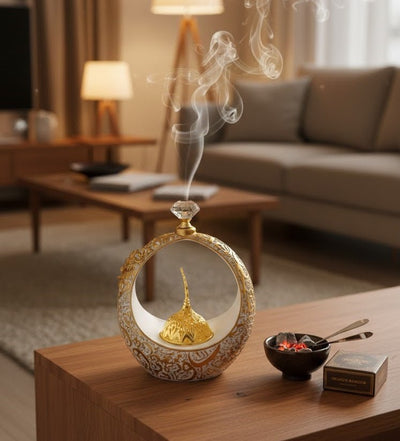 Islamic Round Crescent Frame with Hanging Golden Dome Showpiece - Zambeel
