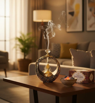 Islamic Round Crescent Frame with Hanging Golden Dome Showpiece - Zambeel