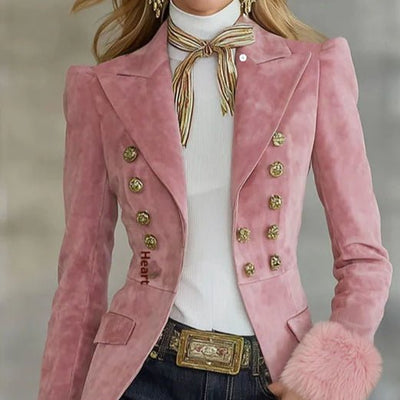 Lapel Multi - button Faux Suede And Fur Blazer - Zambeel