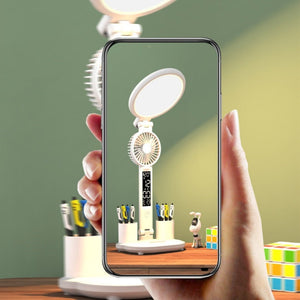 LED Clock Table Lamp USB Chargeable Dimmable Desk Lamp Plug - in LED Fan Light Foldable Eye Protection Reading Night Light - Zambeel