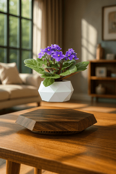 Levitating - Floating Flower Pot with Wood Base © - Zambeel