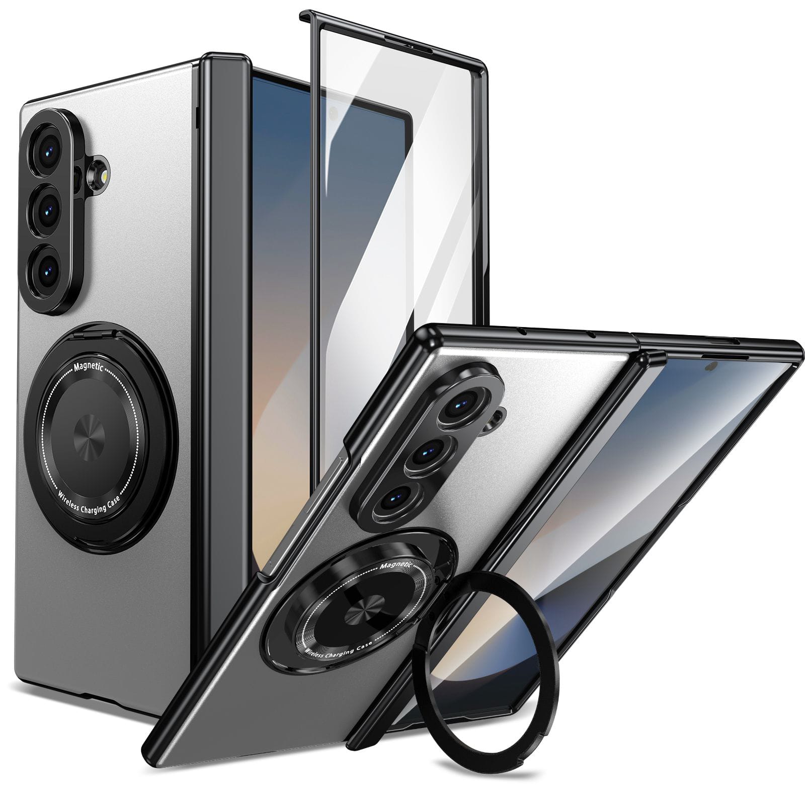 Magnetic Ring Kickstand Case with Tempered Glass - Zambeel