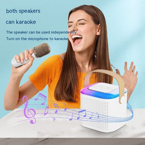 Microphone Karaoke Machine Bluetooth Speaker With 2 Wireless Mic RGB Light Home Family Singing Speaker - Zambeel