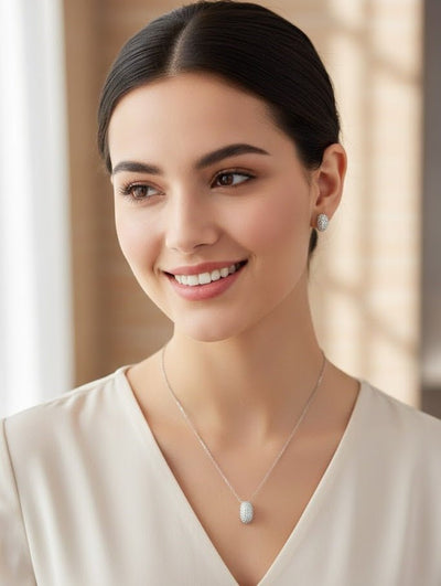 Oval Sparkle CZ Pendant Set - Zambeel