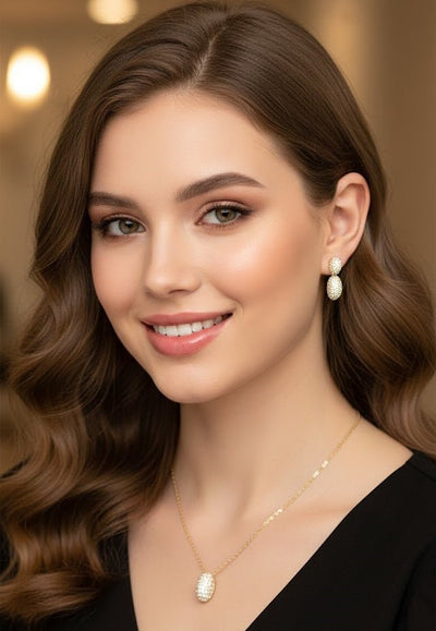 Oval Sparkle CZ Pendant Set - Zambeel