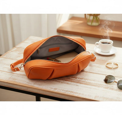 Pebbled Orange Crossbody Bag - Zambeel