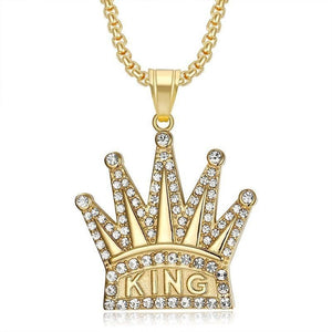 Personalized Simple Gold - plated Diamond KING Crown Pendant - Zambeel