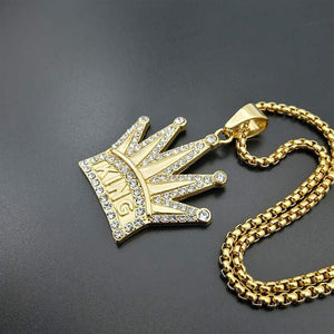 Personalized Simple Gold - plated Diamond KING Crown Pendant - Zambeel