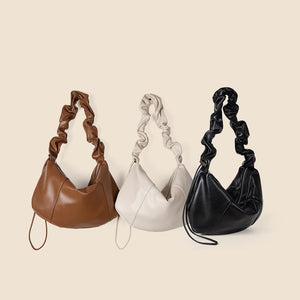 Pleated Shoulder Strap Retro Soft Leather Shoulder Bag - Zambeel