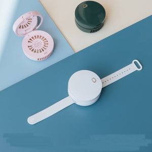 Portable Wrist Fan Mirror Leafless USB Rechargeable 3 Speed Adjustable Air Cooler Handheld - Zambeel