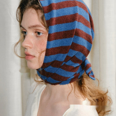 Pure Wool Striped Knitted Triangular Warm Neck Scarfhat - Zambeel
