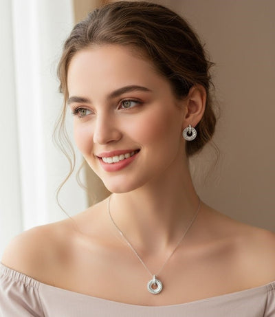 Radiant Circle Halo CZ Pendant Set - Zambeel