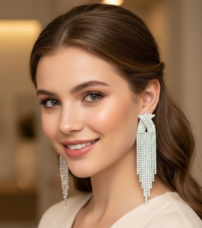 Royal Knot Crystal Tassel Earrings - Zambeel