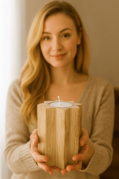Rustic Wooden Tealight Candle Holder - Zambeel