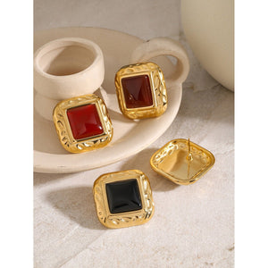 Stainless Steel Square Hammered Earrings - Zambeel