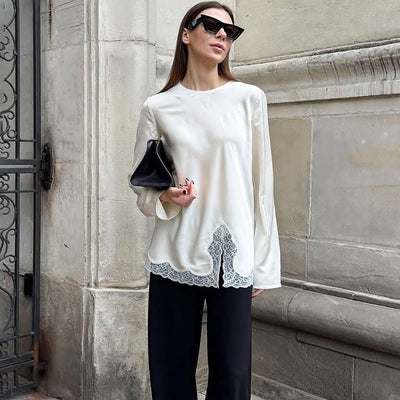 Stylish And Chic Top With A Split Neckline - Zambeel