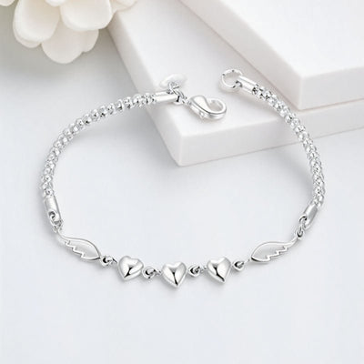 Stylish Silver - Plated Minimalist Heart - and - Feather Bracelet For Women - Zambeel